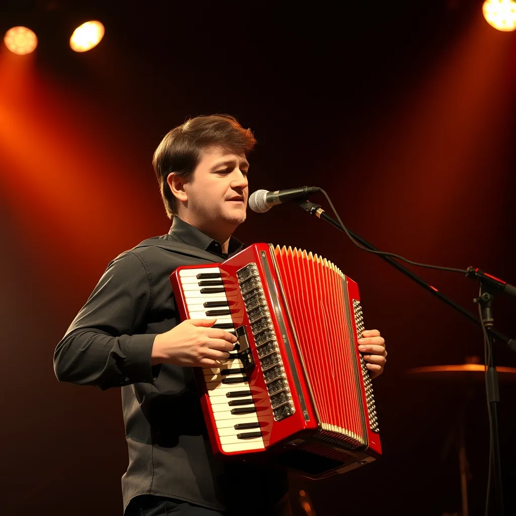 Digital accordion on stage for music guide